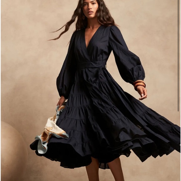 Banana Republic Dresses & Skirts - Tiered Wrap Midi Dress in Indigo Cotton, Rare